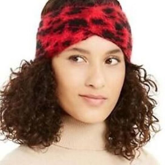 NWT DKNY earwarmer headband red black animal print - Picture 1 of 4